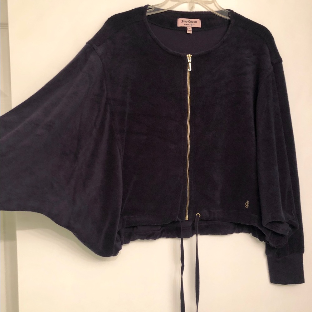 JUICY COUTURE BLUE TERRY COCOON BATWING SLEEVE FULL ZIP JACKET SIZE M EUC